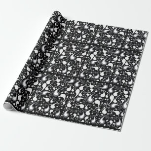 Abstract black and white Tulip Paisley Floral Wrapping Paper