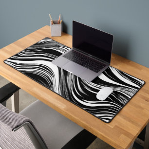 Abstract Black and White Wave Desk Mat