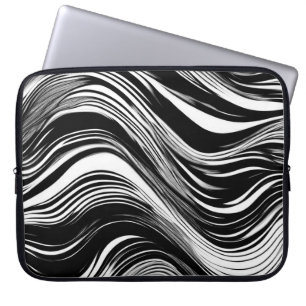 Abstract Black and White Wave Laptop Sleeve