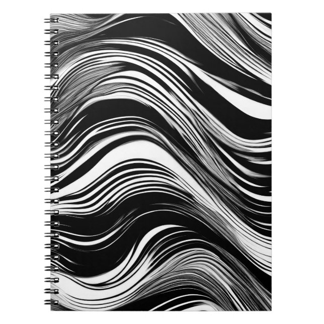 Abstract Black and White Wave Notebook (Front)