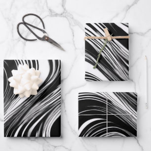 Abstract Black and White Wave Wrapping Paper Sheet