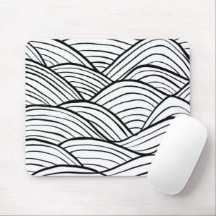 Abstract Black and White Wavy Stripes Mouse Pad