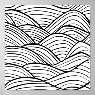 Abstract Black and White Wavy Stripes Poster