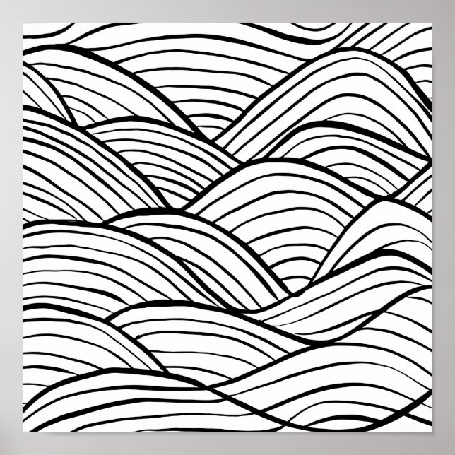 Abstract Black and White Wavy Stripes Poster (Front)