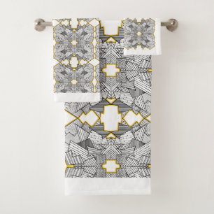 Abstract Black and White with Gold Accents Bath Towel Set