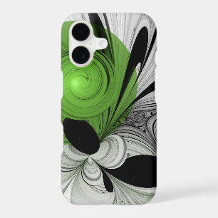 Abstract Black and White with Green Fractal Art