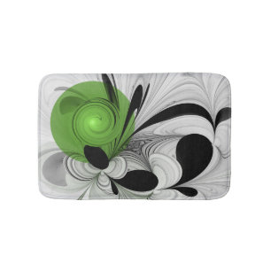Abstract Black and White with Green Fractal Art Bath Mat