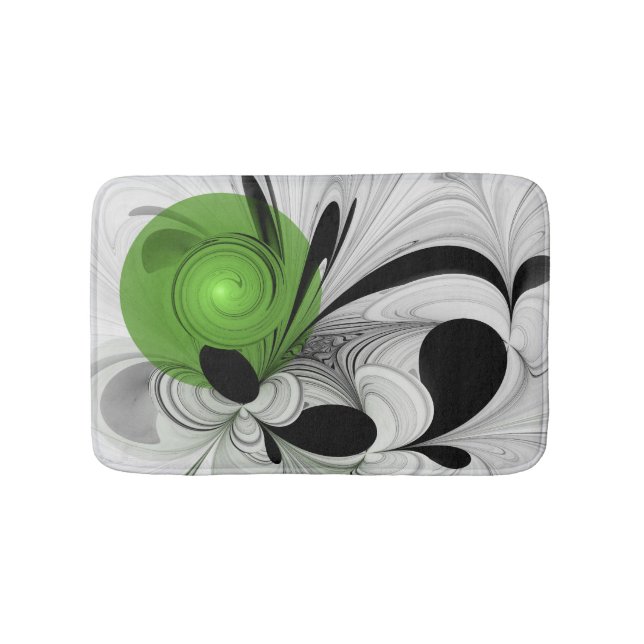 Abstract Black and White with Green Fractal Art Bath Mat (Front)