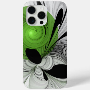 Abstract Black and White with Green Fractal Art iPhone 15 Pro Max Case