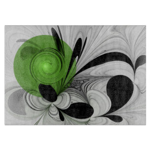 Abstract Black and White with Green Fractal Art Cutting Board