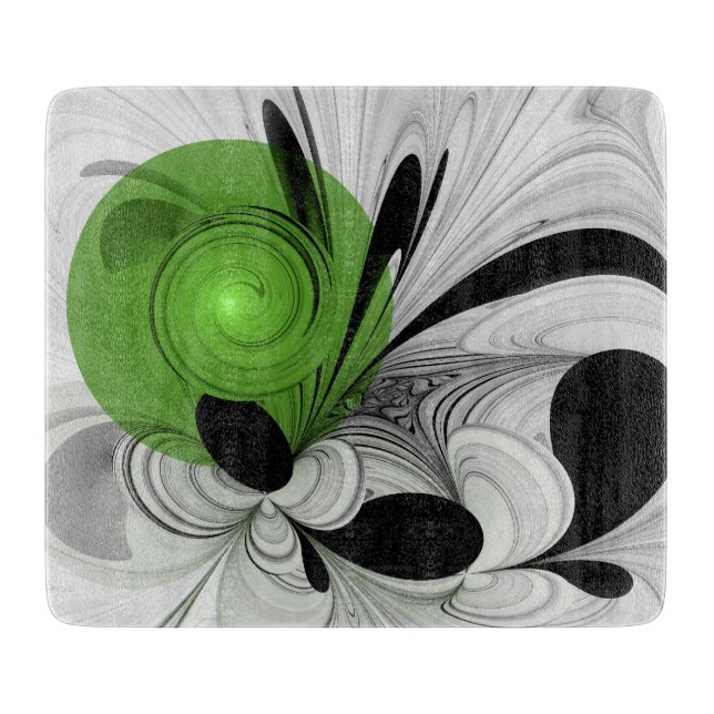 Abstract Black and White with Green Fractal Art Cutting Board (Front)