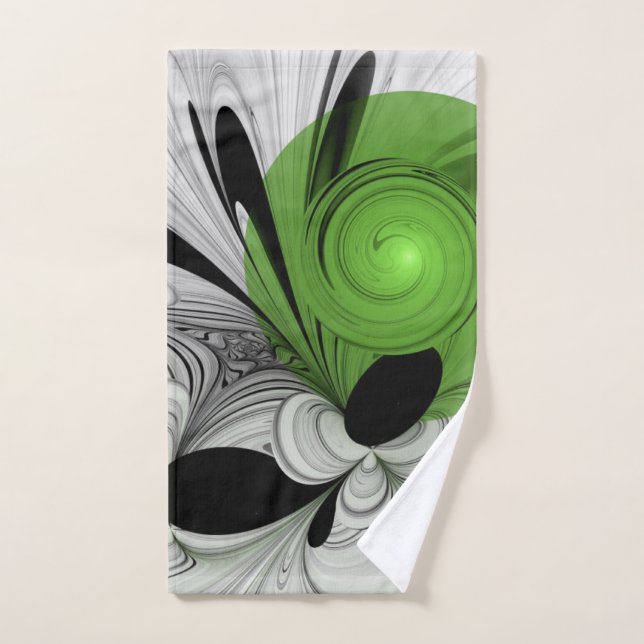Abstract Black and White with Green Fractal Art Hand Towel (Hand Towel)