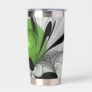 Abstract Black and White with Green Fractal Art Insulated Tumbler