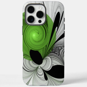 Abstract Black and White with Green Fractal Art iPhone 16 Pro Max Case