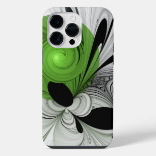 Abstract Black and White with Green Fractal Art iPhone 14 Pro Max Case