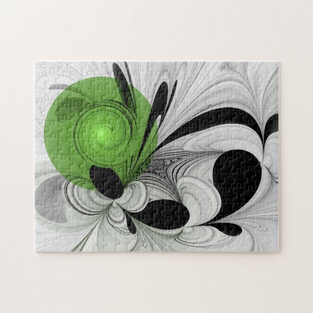 Abstract Black and White with Green Fractal Art Jigsaw Puzzle (Horizontal)