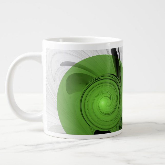 Abstract Black and White with Green Fractal Art Large Coffee Mug (Left)