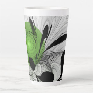 Abstract Black and White with Green Fractal Art Latte Mug