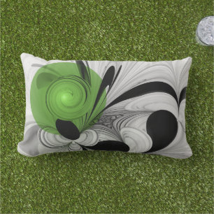 Abstract Black and White with Green Fractal Art Lumbar Cushion