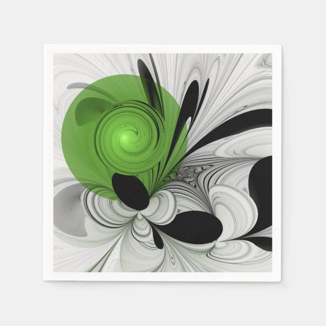 Abstract Black and White with Green Fractal Art Napkin (Front)