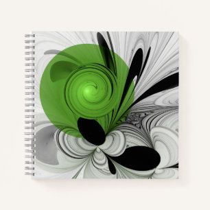 Abstract Black and White with Green Fractal Art Notebook