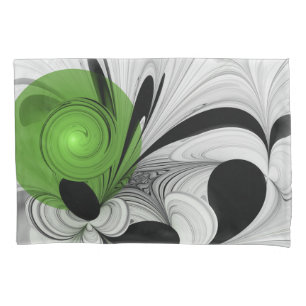 Abstract Black and White with Green Fractal Art Pillowcase