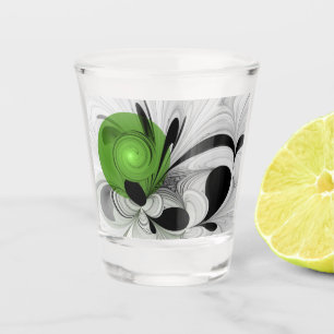 Abstract Black and White with Green Fractal Art Shot Glass