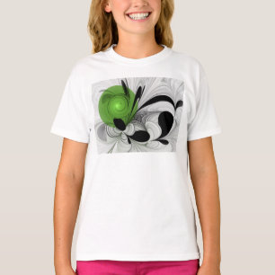 Abstract Black and White with Green Fractal Art T-Shirt