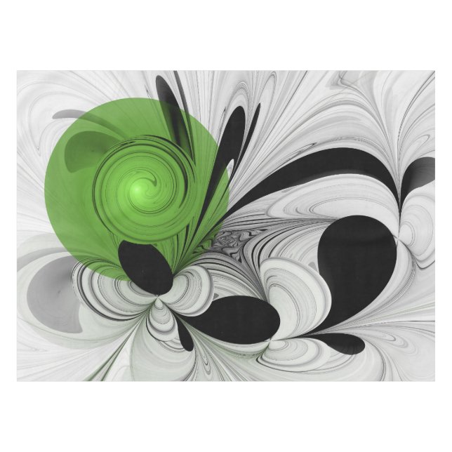 Abstract Black and White with Green Fractal Art Tablecloth (Front (Horizontal))