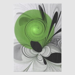 Abstract Black and White with Green Fractal Art Tissue Paper