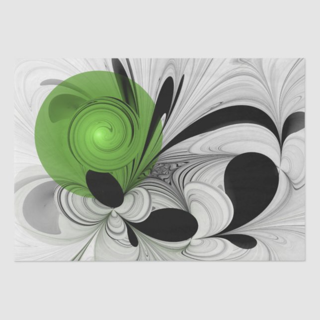 Abstract Black and White with Green Fractal Art Tissue Paper (Front)
