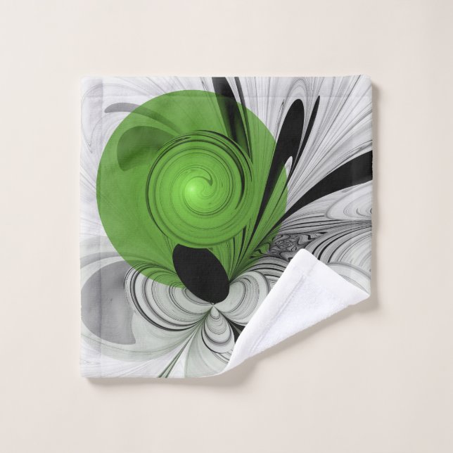 Abstract Black and White with Green Fractal Art Wash Cloth (Wash Cloth)
