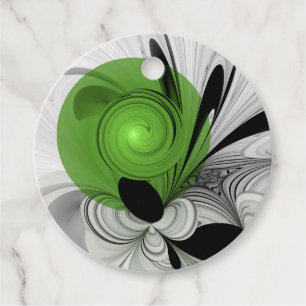 Abstract Black and White with Green Fractal Custom Favour Tags