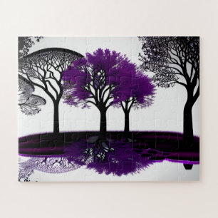 Abstract Black and White with Purple for Kids Jigsaw Puzzle