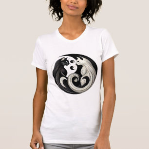 Abstract Black and White Yin-Yang Cats T-Shirt