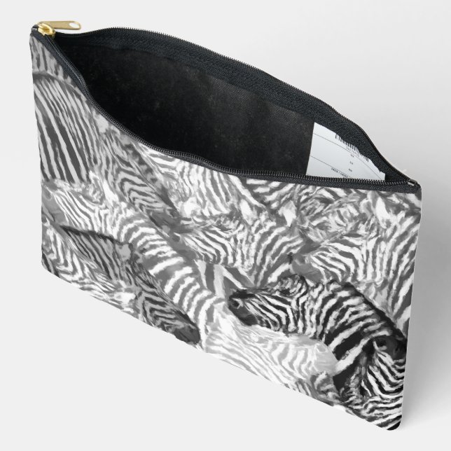 Abstract Black and White Zebra Pattern Accessory Pouch (Open)