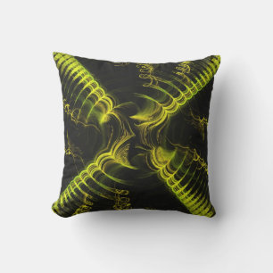Abstract Black and Yellow Spiral Fractal Pillow