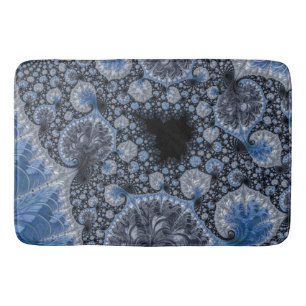 Abstract Black Blue Fractal Bath Mat
