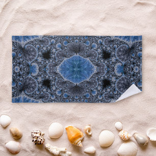 Abstract Black Blue Fractal Beach Towel