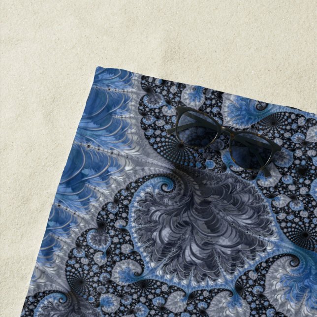 Abstract Black Blue Fractal Beach Towel (In Situ)