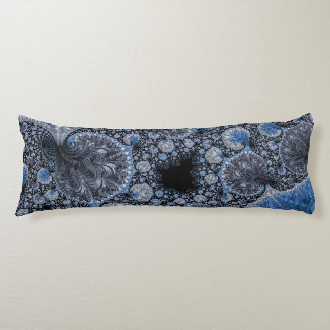Abstract Black Blue Fractal Body Cushion (Front)