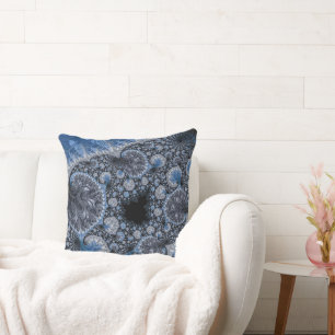 Abstract Black Blue Fractal Cushion