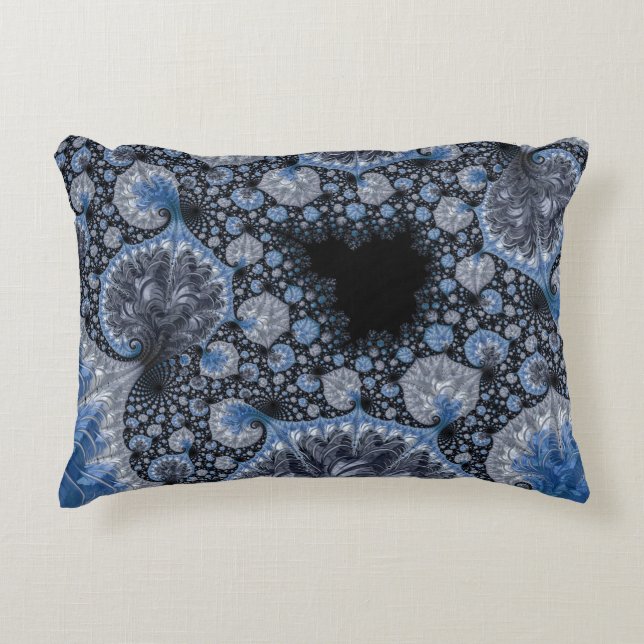 Abstract Black Blue Fractal Decorative Cushion (Front)