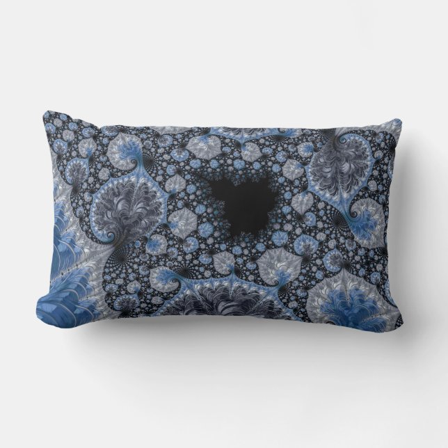 Abstract Black Blue Fractal Lumbar Cushion (Front)
