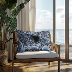 Abstract Black Blue Fractal Lumbar Cushion