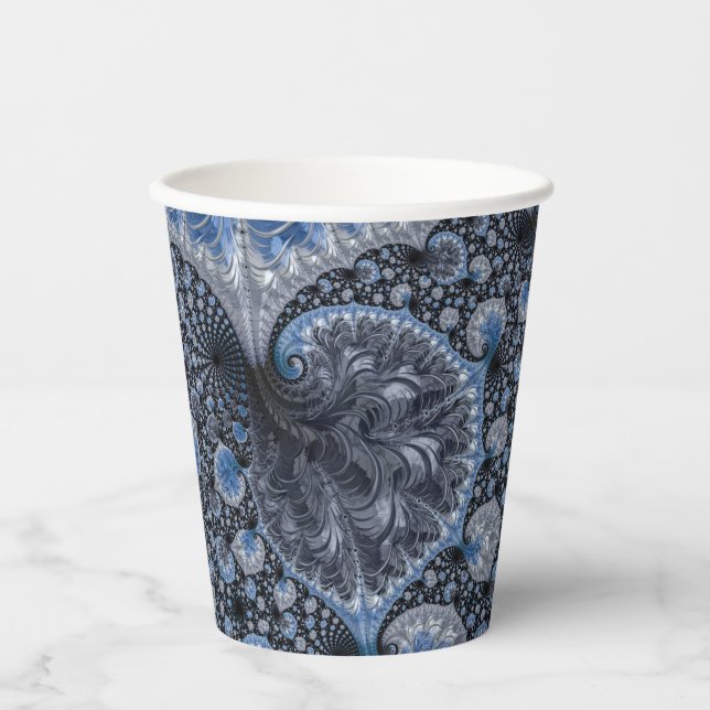 Abstract Black Blue Fractal Paper Cups (Front)