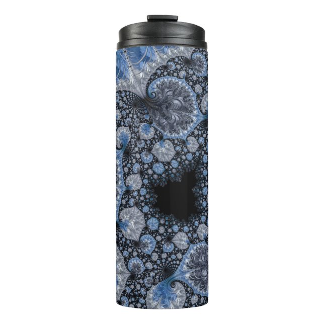 Abstract Black Blue Fractal Thermal Tumbler (Front)