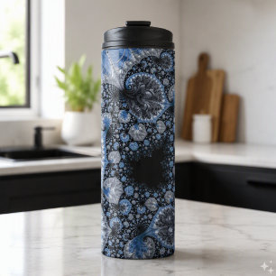 Abstract Black Blue Fractal Thermal Tumbler