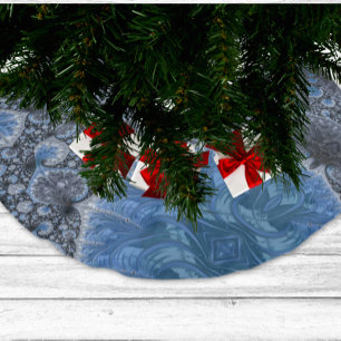 Abstract Black Blue Intricate Fractal Brushed Polyester Tree Skirt