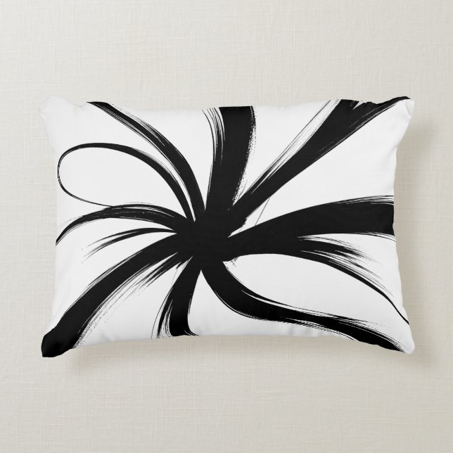 Abstract Black Brushstroke Burst Throw Pillow (Front)